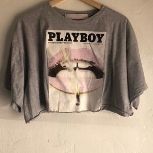 PLAYBOY X MISSGUIDED gray crop top